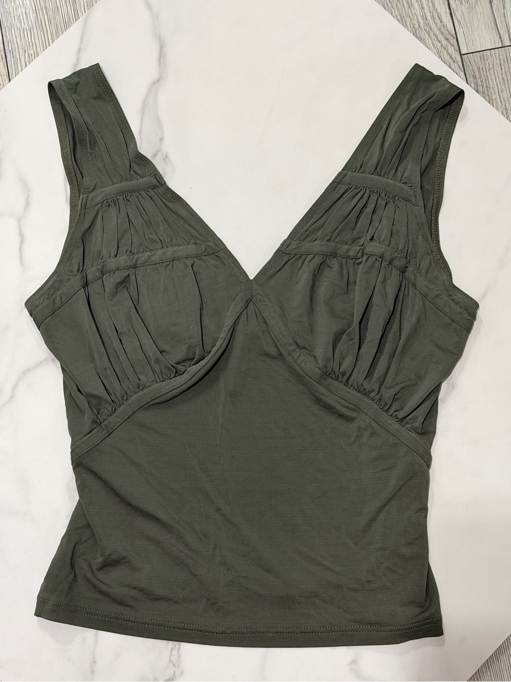 Christian Dior Boutique Paris Vintage Olive Gathered Stretch Top Made in France